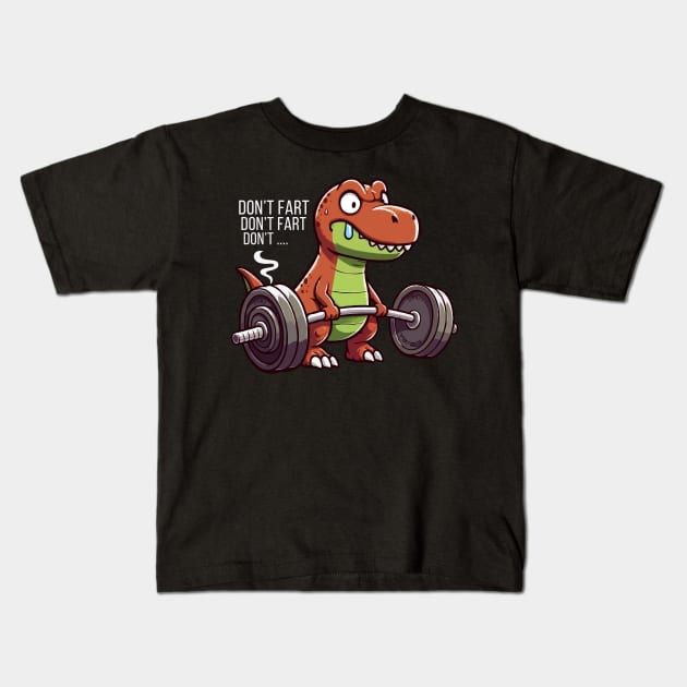 T Rex Don't Fart Kids T-Shirt by Etopix